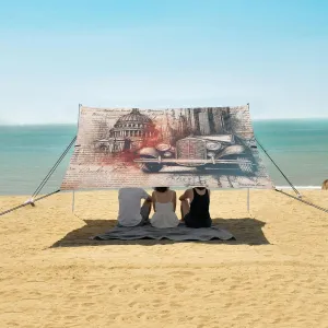 Beach Shade Tent with UPF50  UV Protection,Vintage Classical Car Castle Lightweight Camping Sun Shelter for Outdoor,Camping Trips, Fishing, Backyard,Picnics,Easy Set Up and Carry 9x10.5 FT