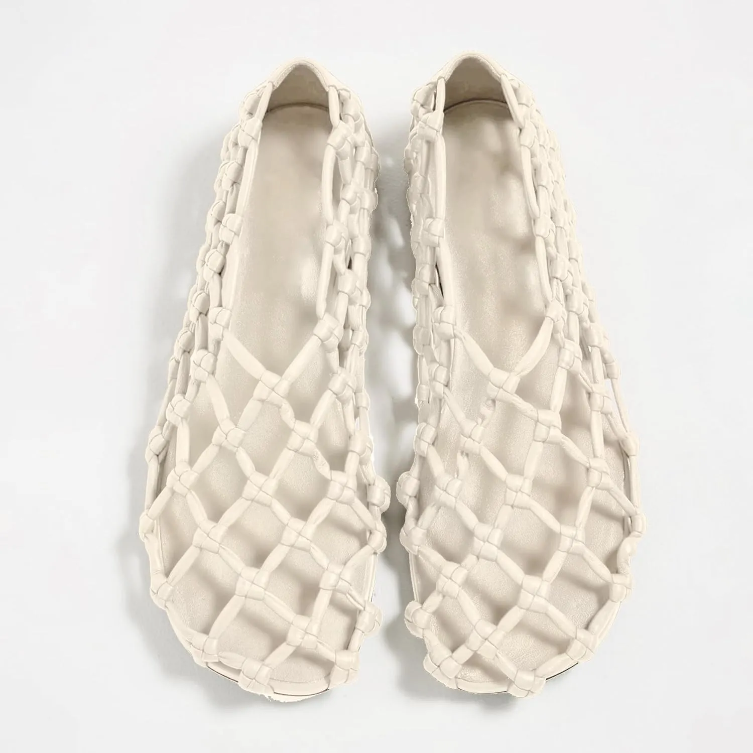 Black Jelly Mesh Ballet Flats for Women Woven Hollow Beach Ballerina Flats Comfortable Casual Slip on Mary Jane Flats