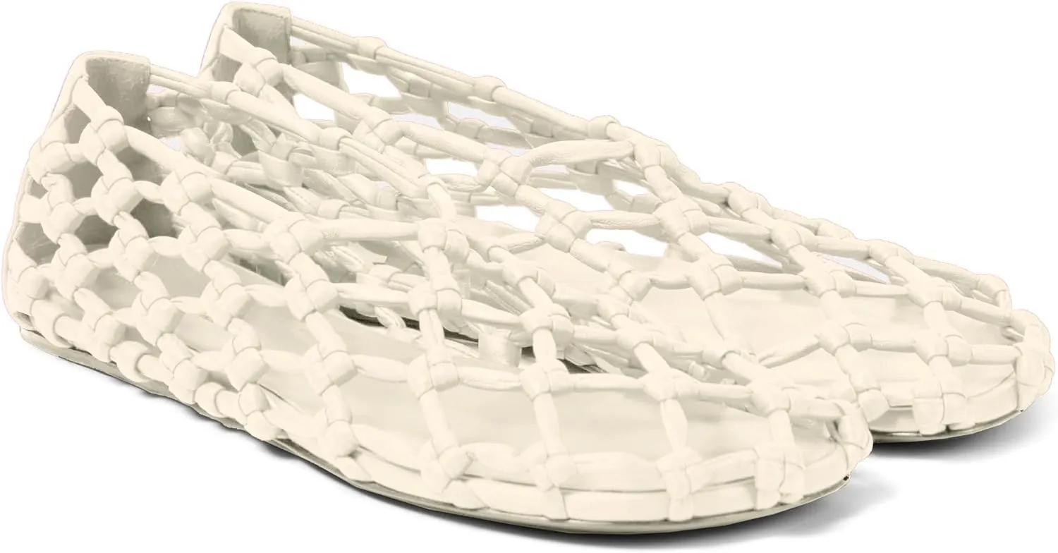 Black Jelly Mesh Ballet Flats for Women Woven Hollow Beach Ballerina Flats Comfortable Casual Slip on Mary Jane Flats
