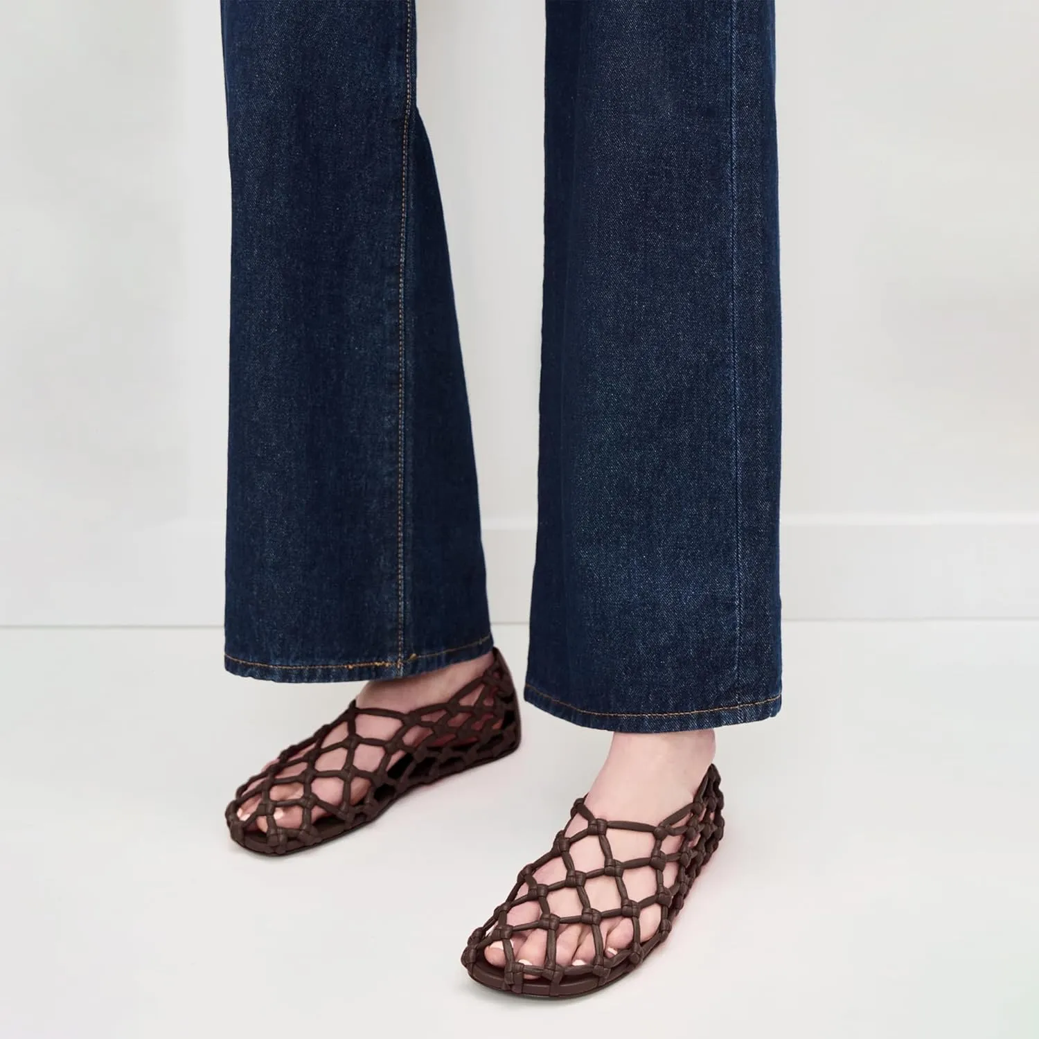 Black Jelly Mesh Ballet Flats for Women Woven Hollow Beach Ballerina Flats Comfortable Casual Slip on Mary Jane Flats