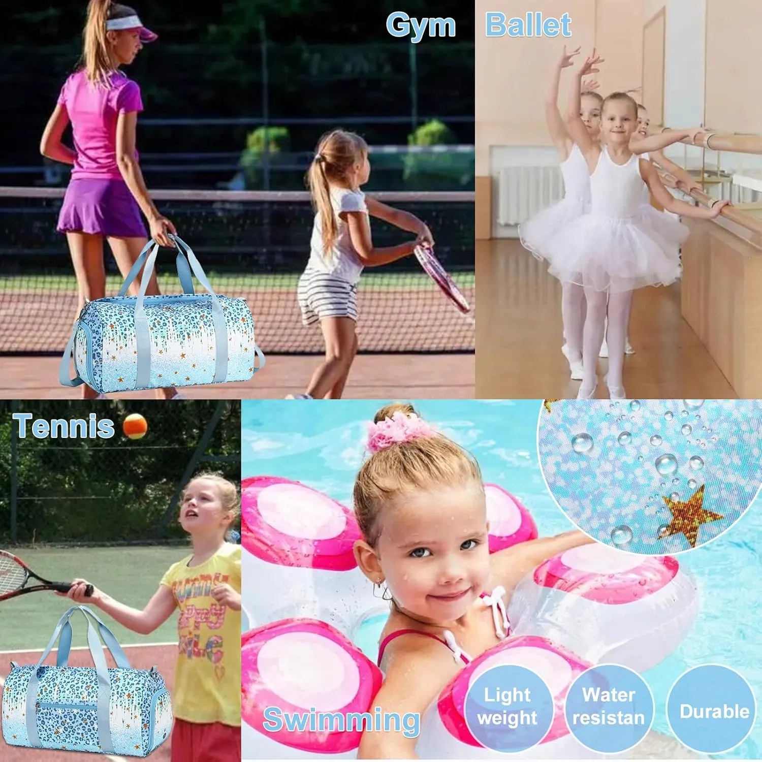 BLUBOON Duffle Bag Girls Kids Cute Gym Bag with Shoes Compartment & Wet Separation Waterproof Sports Overnight Travel Bag