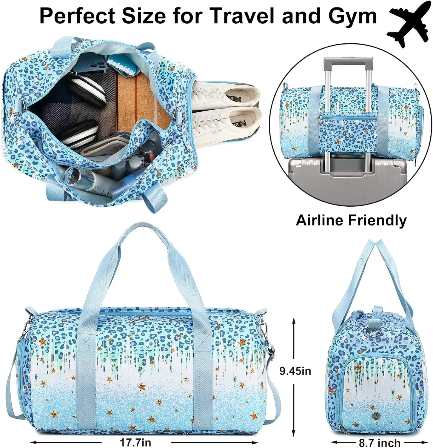 BLUBOON Duffle Bag Girls Kids Cute Gym Bag with Shoes Compartment & Wet Separation Waterproof Sports Overnight Travel Bag