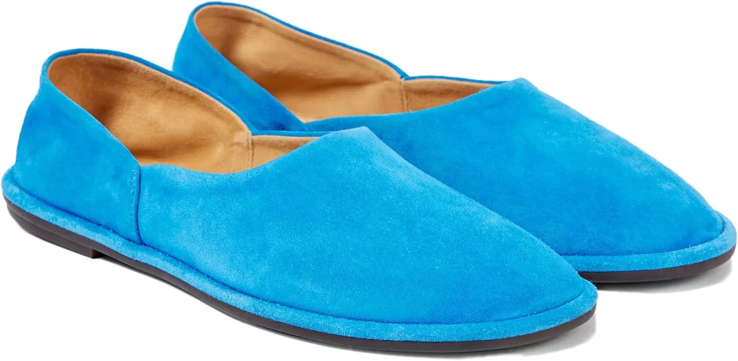 Blue Suede Ballet Flats for Women Cute Round Toe Slip On Mary Jane Flats Casual Comfortable Ballerina Shoes