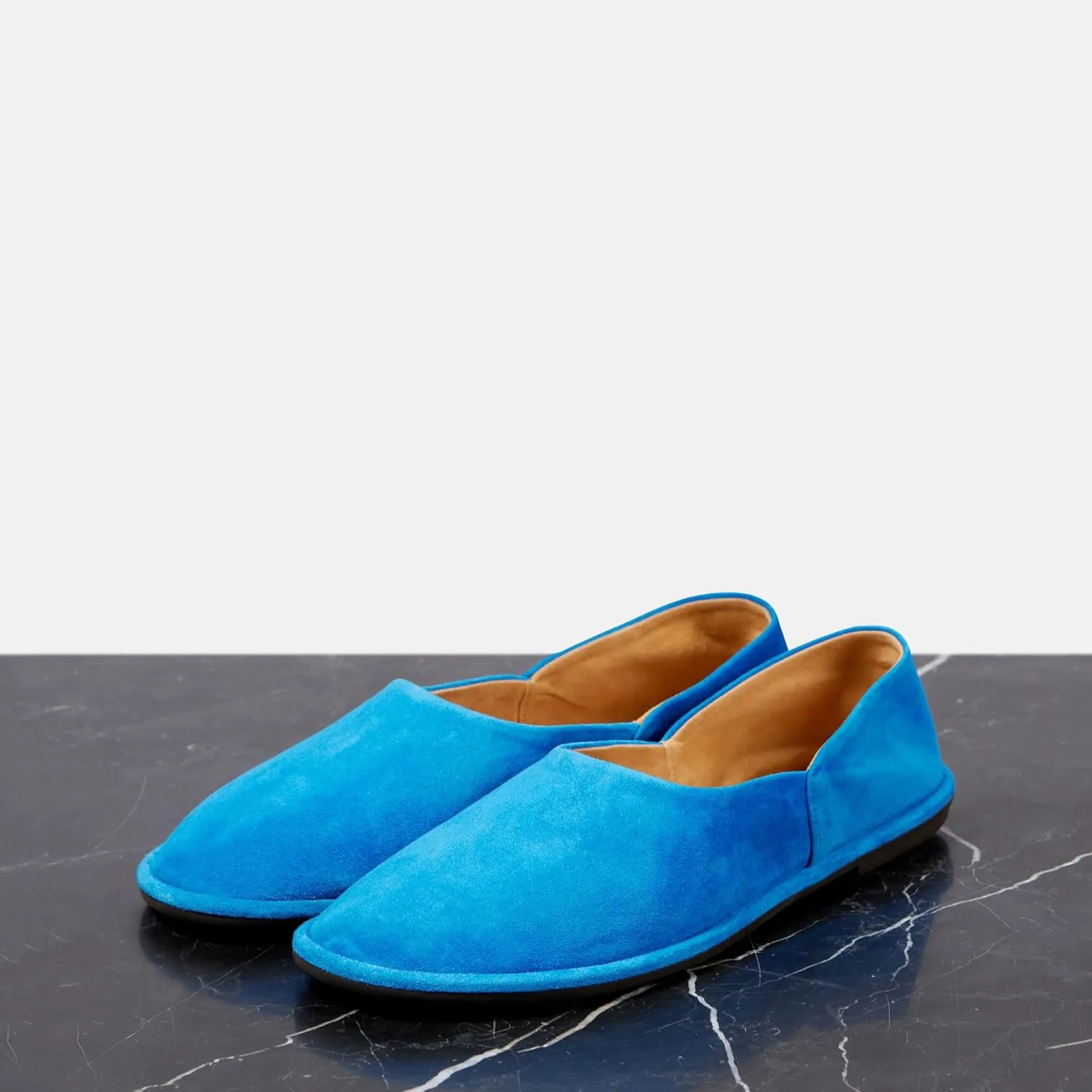 Blue Suede Ballet Flats for Women Cute Round Toe Slip On Mary Jane Flats Casual Comfortable Ballerina Shoes