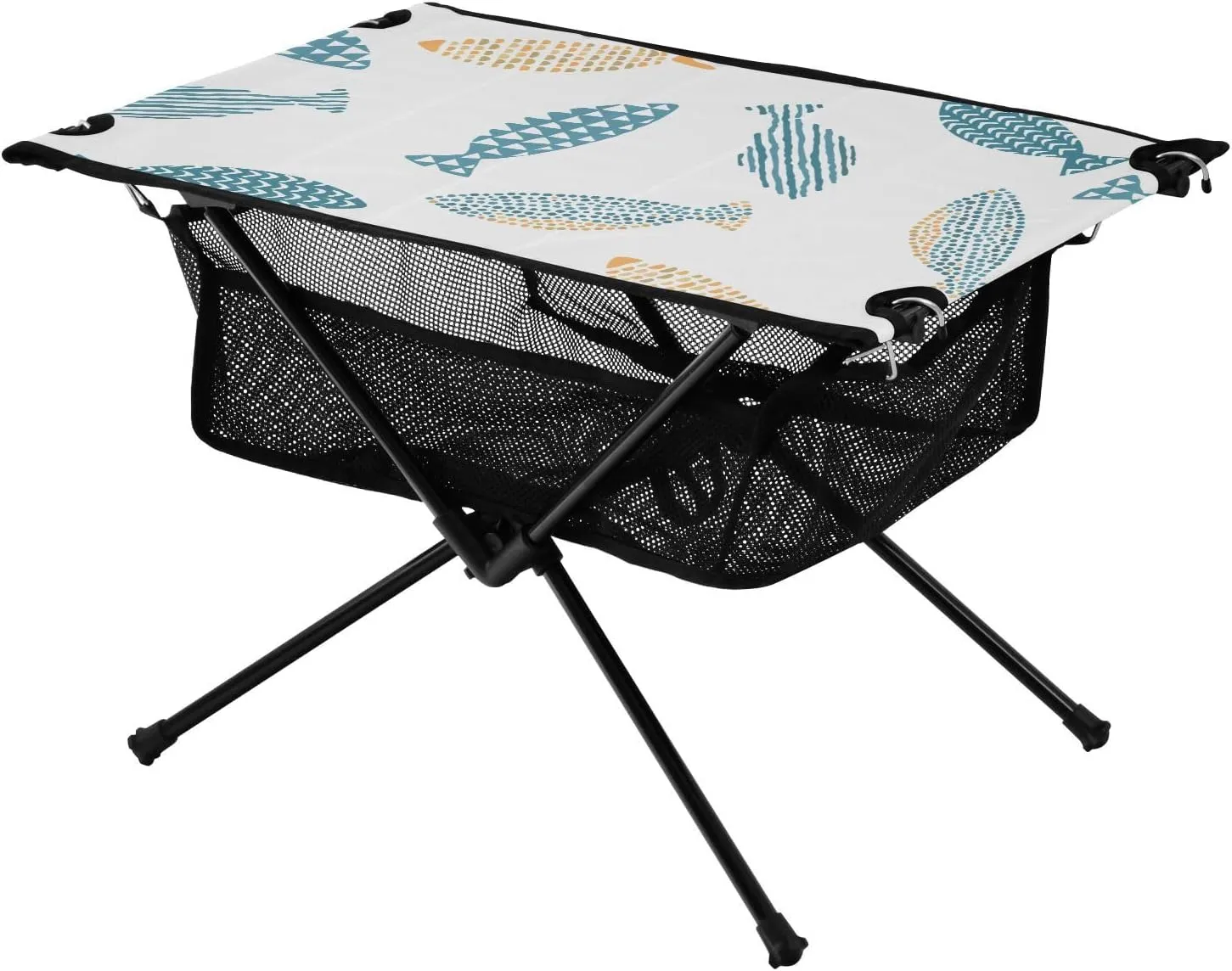 Bolaz Outdoor Folding Portable Picnic Camping Table-Fish Pattern on White,Storage Mesh for Camping Gear Accessories, Hiking, Mountaineering, Outdoor Travel