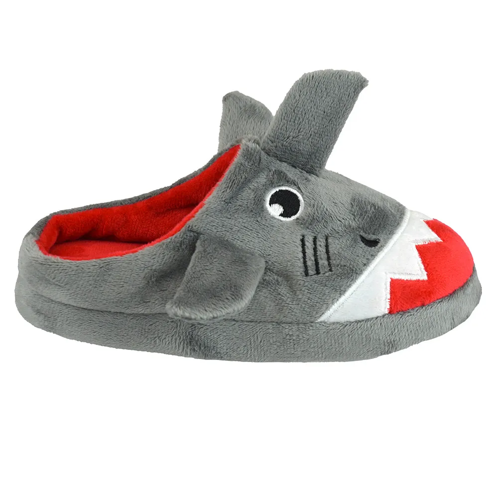 Boys 3D Shark Slippers – Plush Mule Slippers, Warm & Cosy, Non-Slip, Sizes 9-3