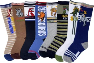 Boys Knee High Tube Socks Dinosaur Comfort Cotton Stockings Socks 8 Pair Pack