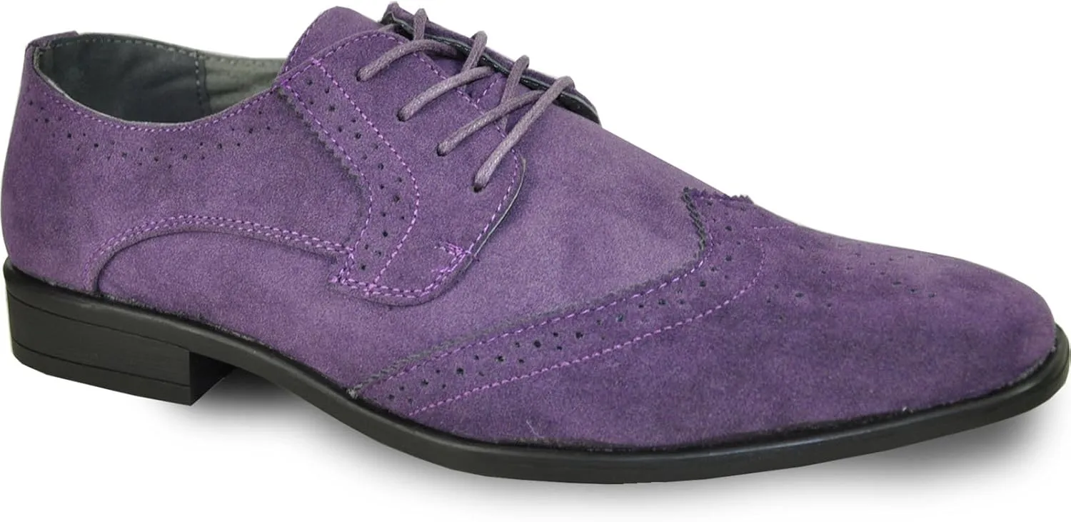 BRAVO Men Dress Shoe KING-3 Classic Faux Suede Oxford with Leather Lining?PURPLE 8W