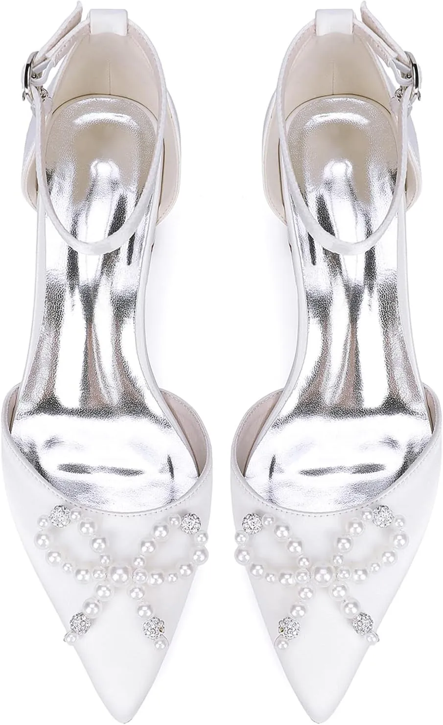 Bridal Shoes Closed Toe Heel Sandals for Women Block Heel Bridal Sandals with Pearls Elegant Heels for Dressy Ankle Strap Prom Shoes Pointy Toe