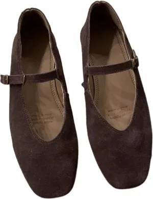 Brown Ballet Flats Shoes for Women Suede Mary Jane Flats Fall 2024 Brown Flat Shoes Y2k Shoes