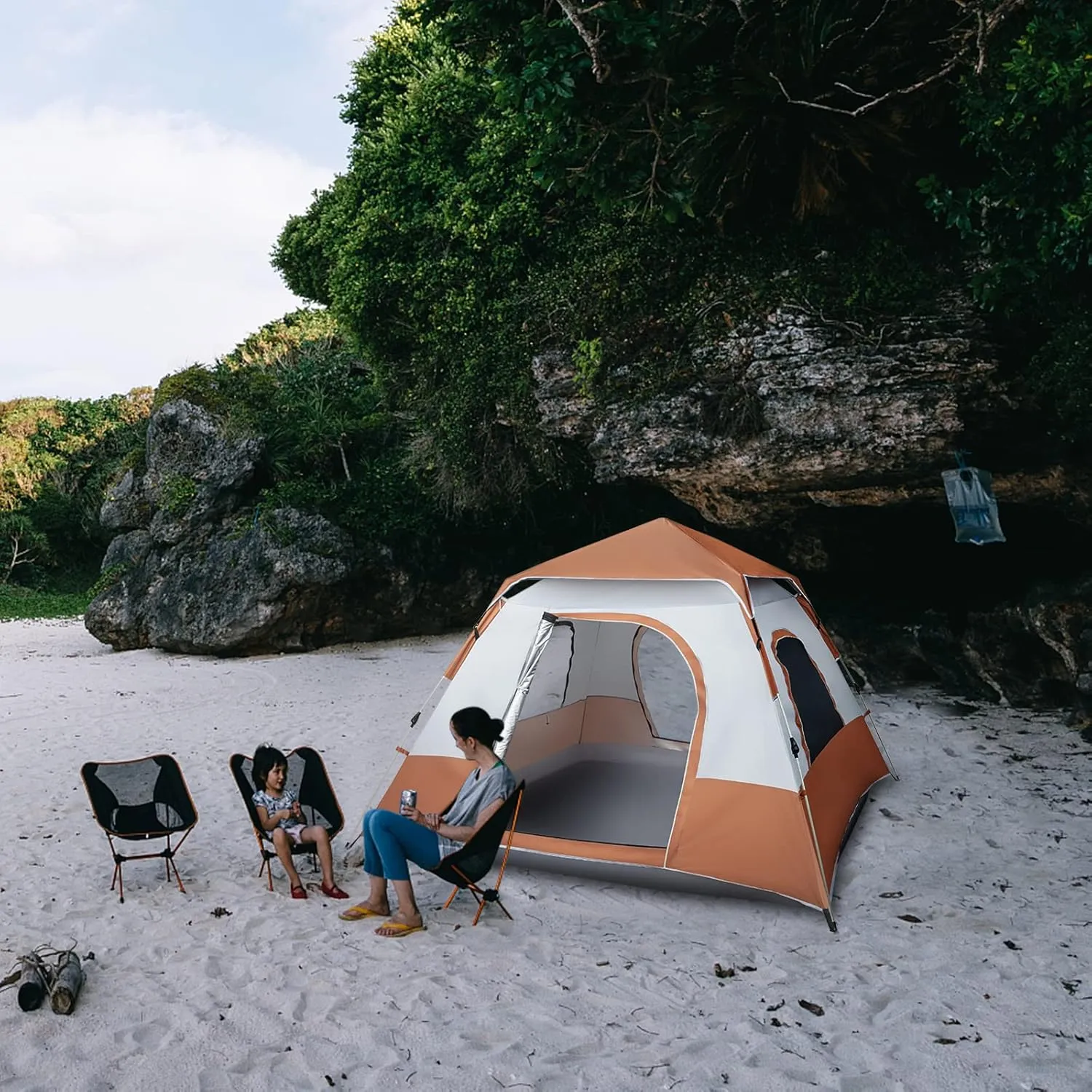 Brown Camping Tent, Pop Up Tent for Camping - Lightweight & Portable, Easy Quick Set-Up,Family Tent for Outdoor Camping&Hiking Backpacking Tents 94.5" L x 94.5" W x 59" H