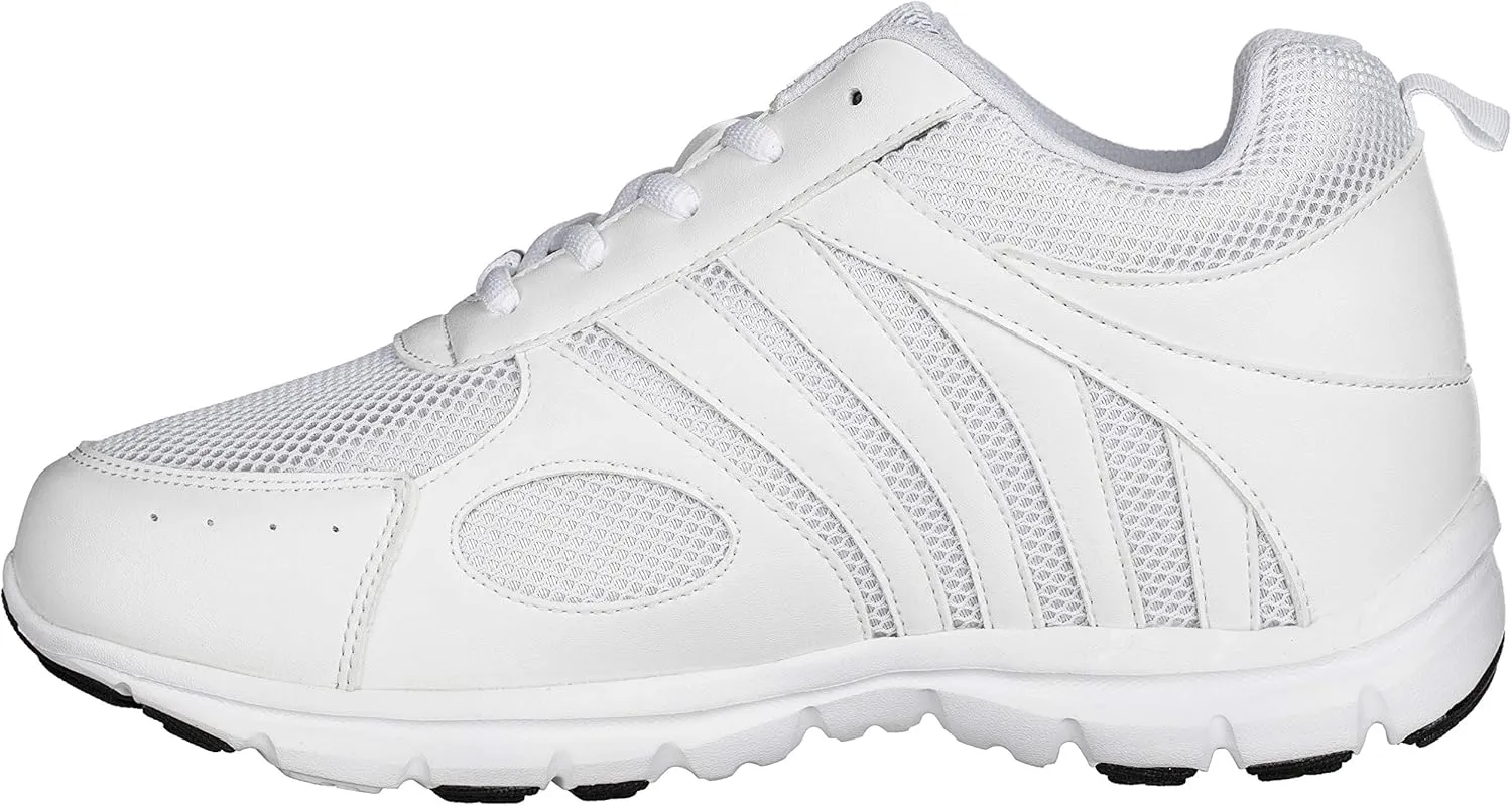 CALTO Men's Invisible Height Increasing Elevator Shoes - White Leather/Mesh Lace-up Super Lightweight Trainer Sneakers - 3 Inches Taller - G3303 - Size 6 D(M) US