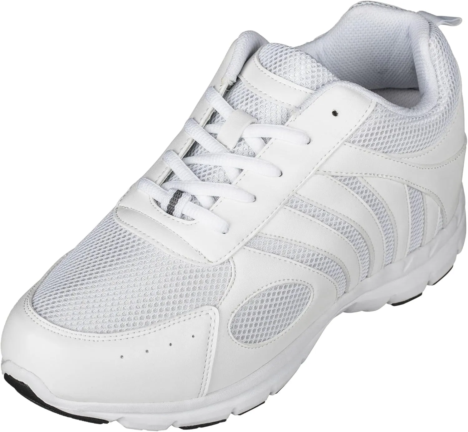 CALTO Men's Invisible Height Increasing Elevator Shoes - White Leather/Mesh Lace-up Super Lightweight Trainer Sneakers - 3 Inches Taller - G3303 - Size 6 D(M) US