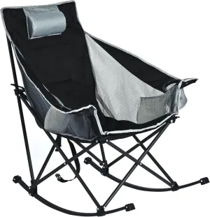 Camping Rocking Chair for Adults, Luxury Padded Recliner, Oversized Folding Rocker, Outdoor Lawn Chair