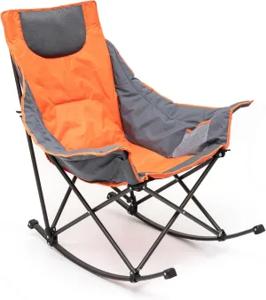 Camping Rocking Chair for Adults, Luxury Padded Recliner, Oversized Folding Rocker, Outdoor Lawn Chair