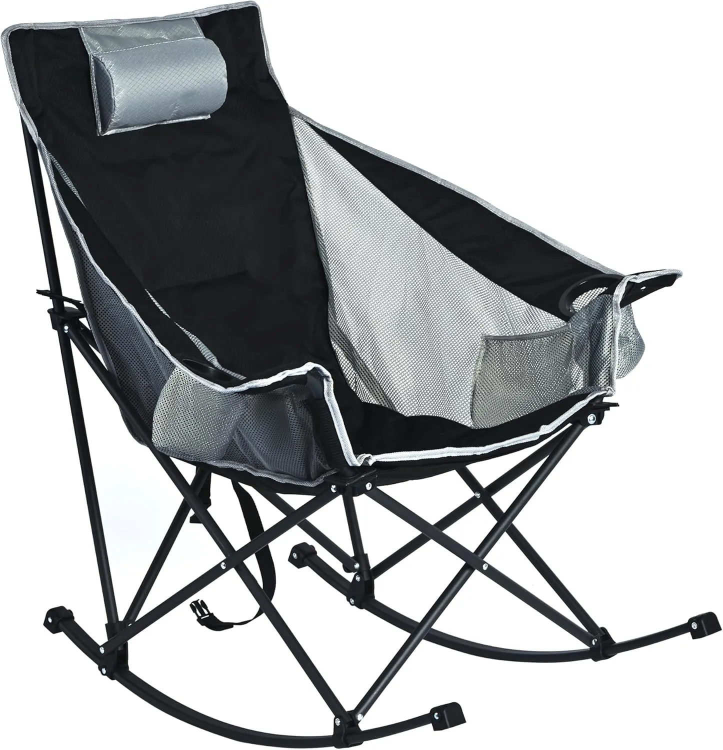 Camping Rocking Chair for Adults, Luxury Padded Recliner, Oversized Folding Rocker, Outdoor Lawn Chair