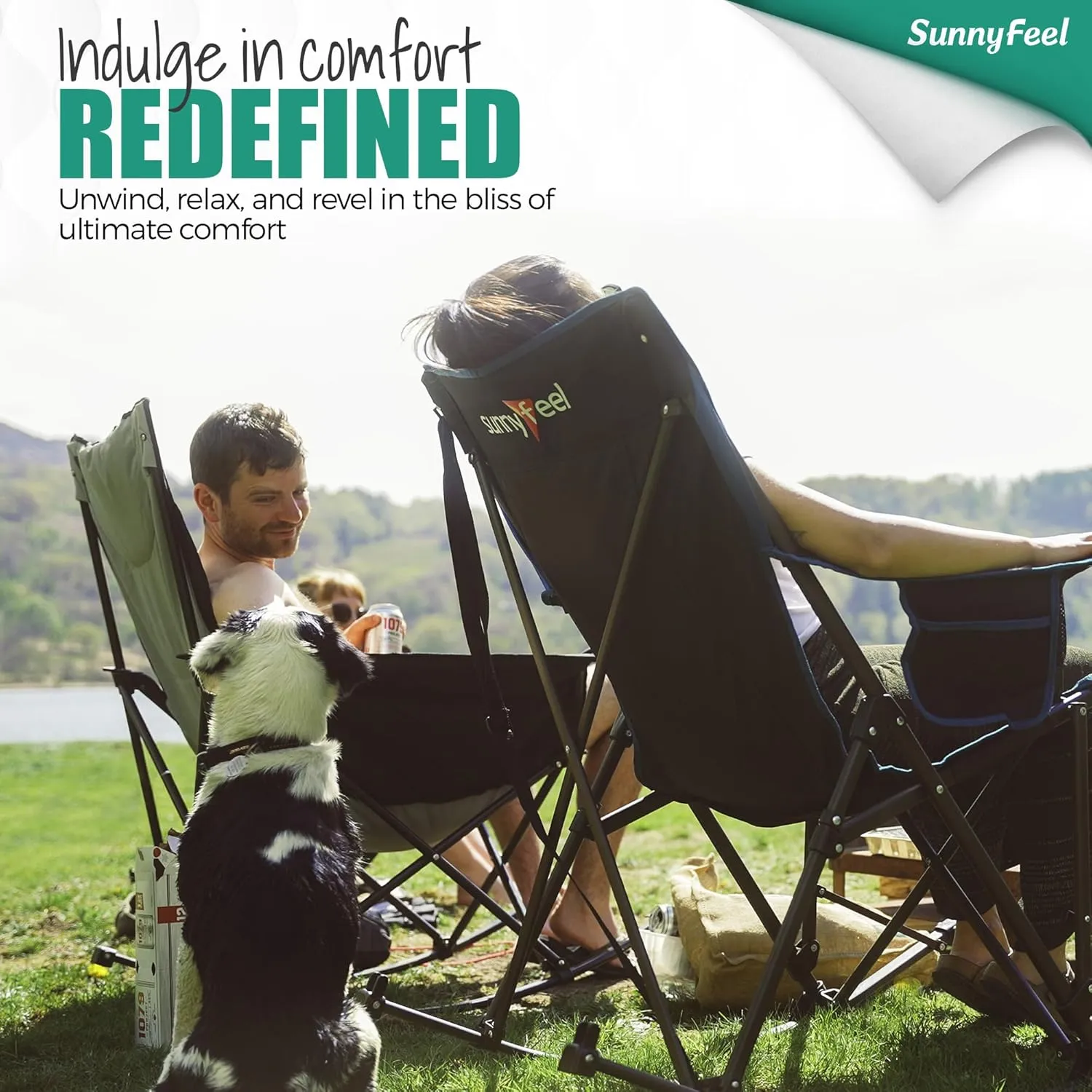 Camping Rocking Chair for Adults, Luxury Padded Recliner, Oversized Folding Rocker, Outdoor Lawn Chair