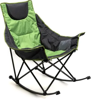 Camping Rocking Chair for Adults, Luxury Padded Recliner, Oversized Folding Rocker, Outdoor Lawn Chair