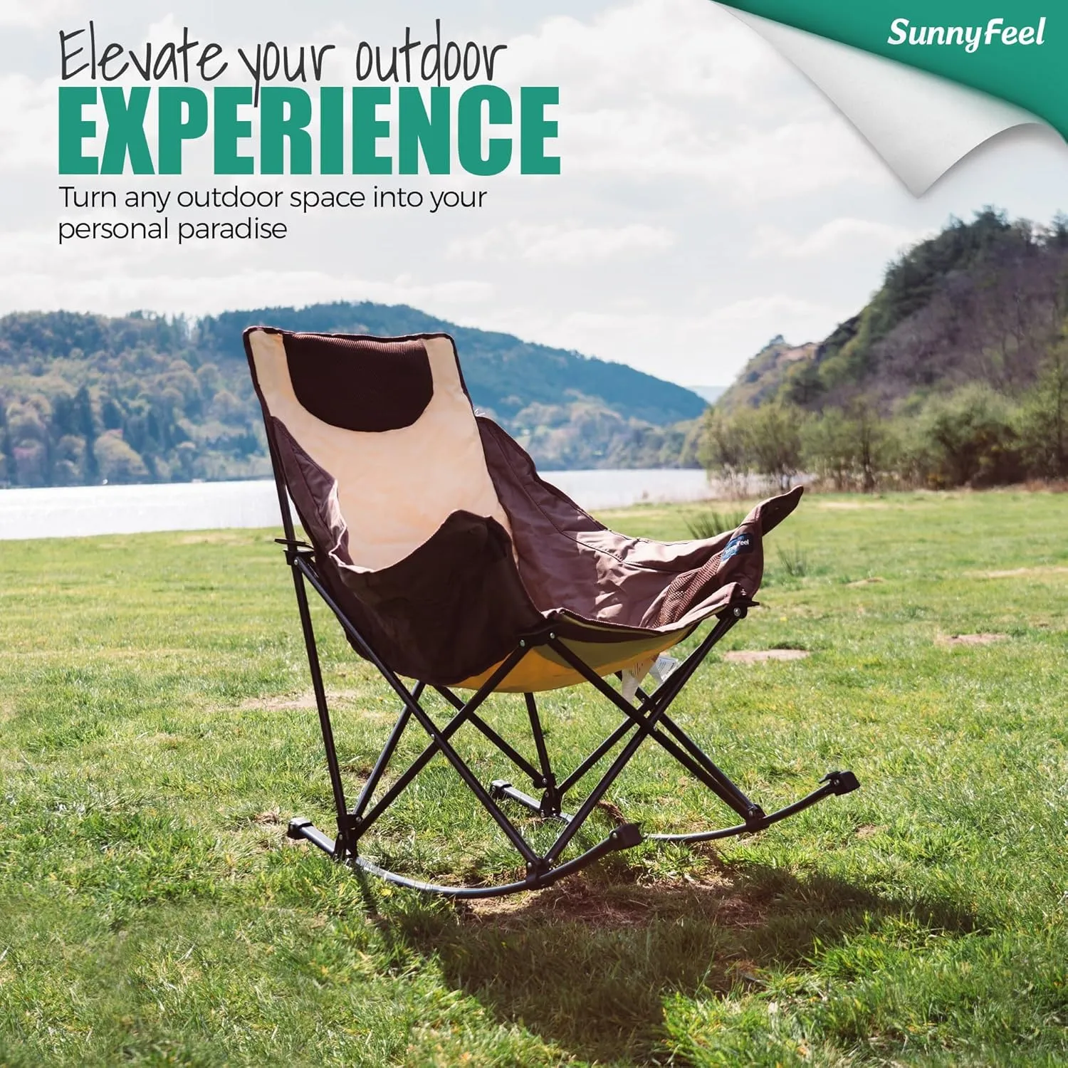Camping Rocking Chair for Adults, Luxury Padded Recliner, Oversized Folding Rocker, Outdoor Lawn Chair