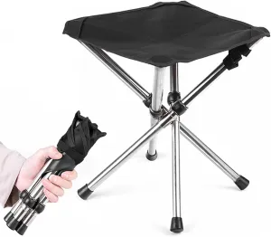 Camping Stool 13.8'' High Folding Camp Stool 264lbs Heavy Loading Tripod Chair Portable Wear-Resistant Fishing Folding Chair for Outdoor Walking Hiking Travel L