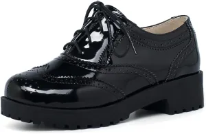 Caradise Womens Patent Platform Wingtip Oxford Block Heel Lace Up Brogues