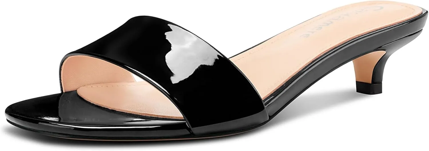Castamere Womens Low Kitten Heel Open Toe Mule Heels Casual Dress Prom Slip-on Sandals 1.4 Inches Heels