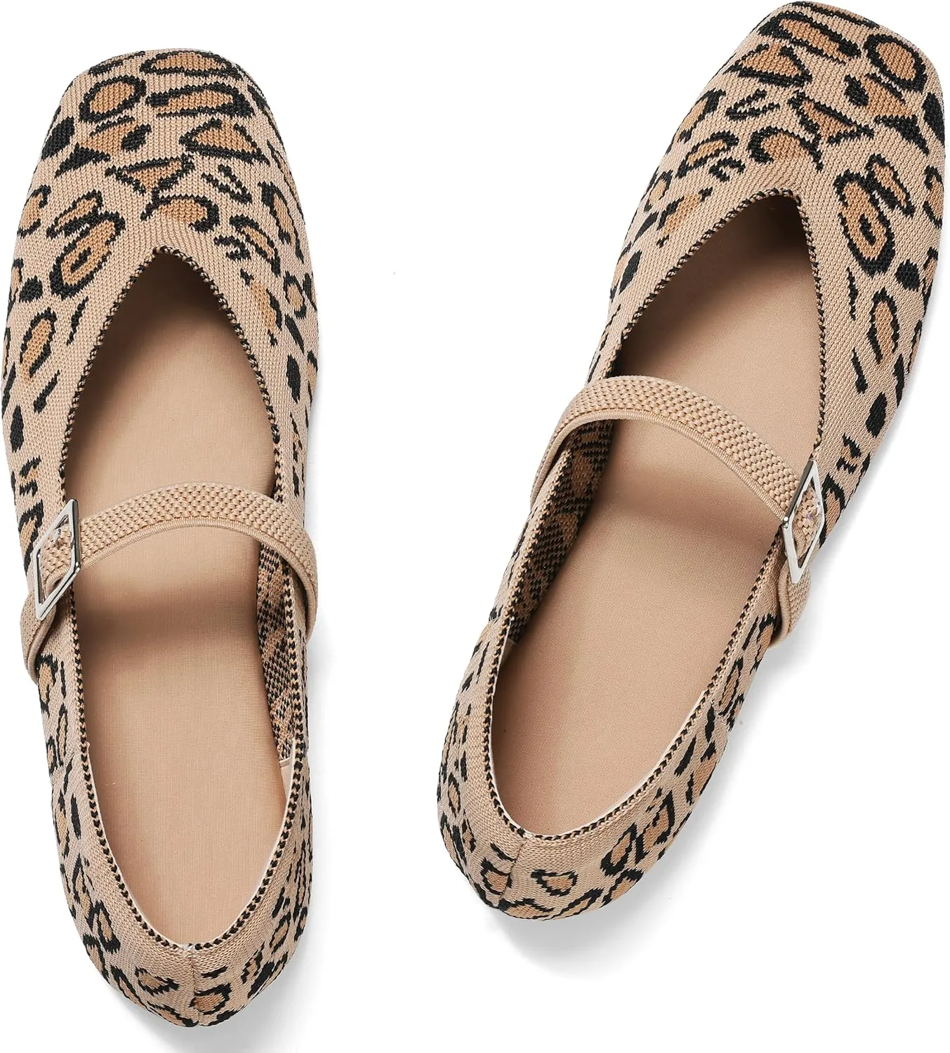CELNEPHO Flats for Women Square Toe Ballet Flats Shoes Comfortable Dressy Knit Flats for Women Arch Support Slip On Washable Casual Office Shoes