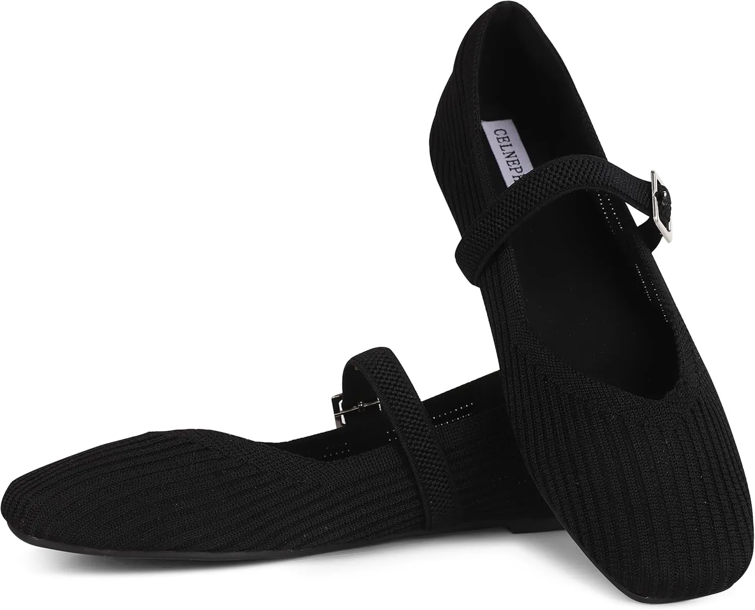 CELNEPHO Flats for Women Square Toe Ballet Flats Shoes Comfortable Dressy Knit Flats for Women Arch Support Slip On Washable Casual Office Shoes