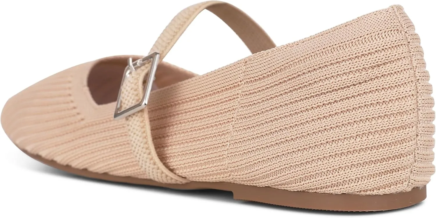 CELNEPHO Flats for Women Square Toe Ballet Flats Shoes Comfortable Dressy Knit Flats for Women Arch Support Slip On Washable Casual Office Shoes