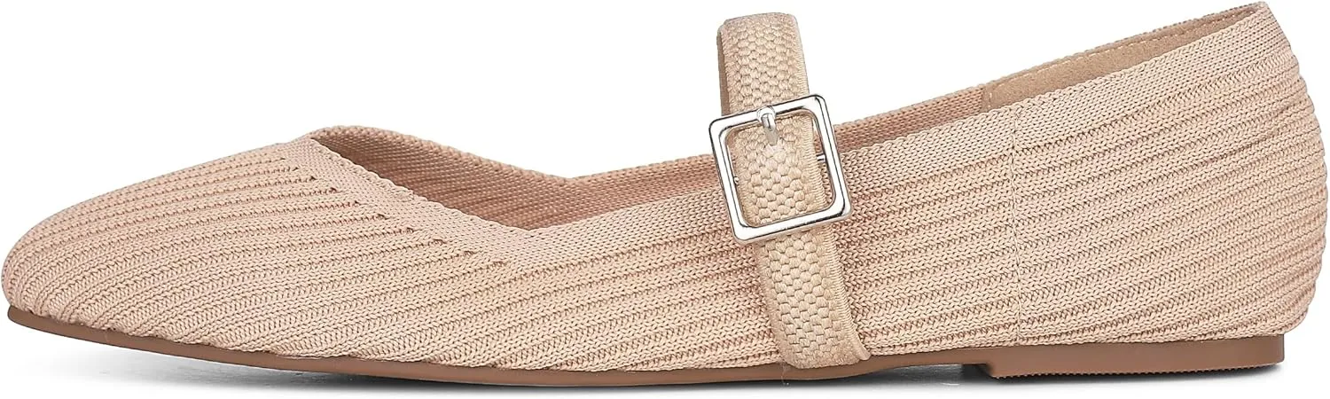 CELNEPHO Flats for Women Square Toe Ballet Flats Shoes Comfortable Dressy Knit Flats for Women Arch Support Slip On Washable Casual Office Shoes