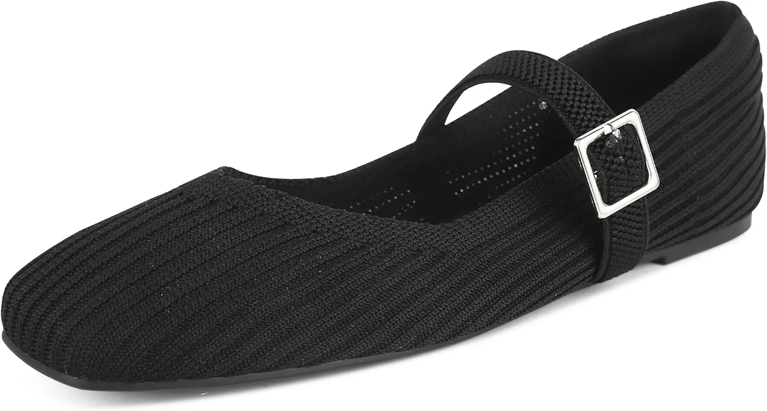 CELNEPHO Flats for Women Square Toe Ballet Flats Shoes Comfortable Dressy Knit Flats for Women Arch Support Slip On Washable Casual Office Shoes