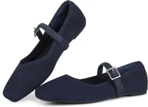 CELNEPHO Flats for Women Square Toe Ballet Flats Shoes Comfortable Dressy Knit Flats for Women Arch Support Slip On Washable Casual Office Shoes