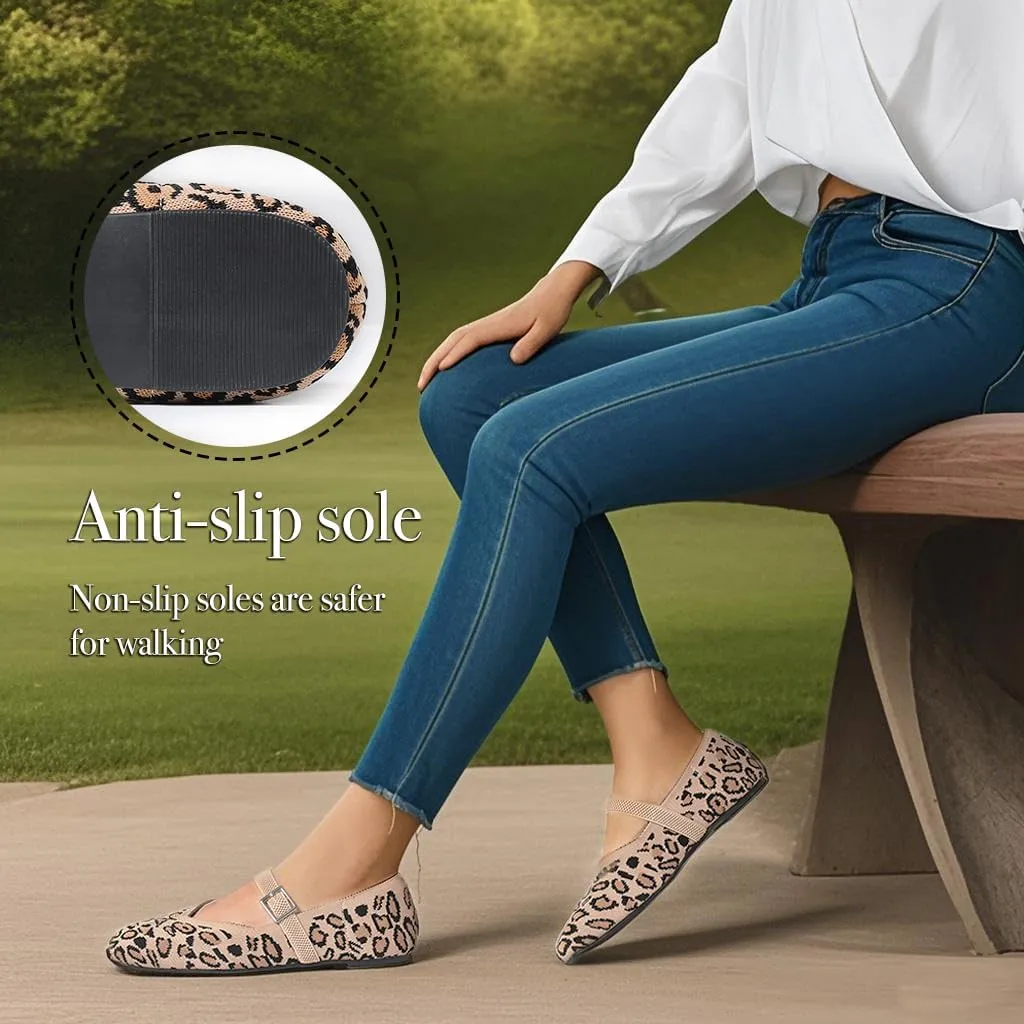 CELNEPHO Flats for Women Square Toe Ballet Flats Shoes Comfortable Dressy Knit Flats for Women Arch Support Slip On Washable Casual Office Shoes