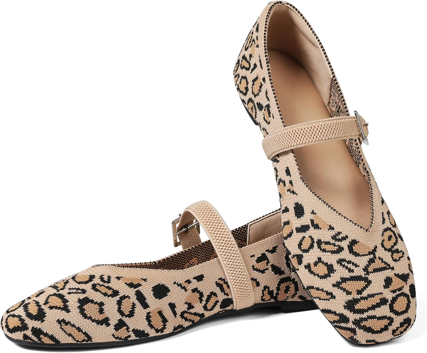 CELNEPHO Flats for Women Square Toe Ballet Flats Shoes Comfortable Dressy Knit Flats for Women Arch Support Slip On Washable Casual Office Shoes