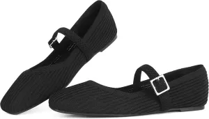 CELNEPHO Flats for Women Square Toe Ballet Flats Shoes Comfortable Dressy Knit Flats for Women Arch Support Slip On Washable Casual Office Shoes