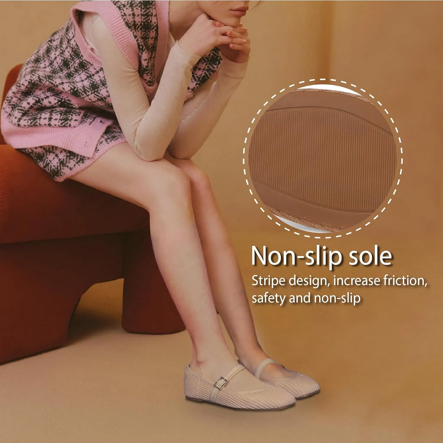 CELNEPHO Flats for Women Square Toe Ballet Flats Shoes Comfortable Dressy Knit Flats for Women Arch Support Slip On Washable Casual Office Shoes