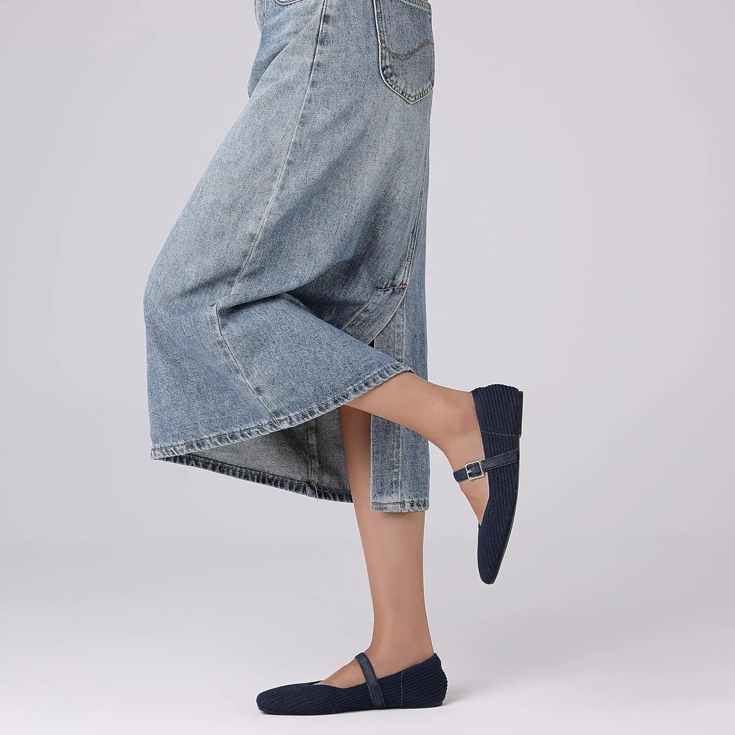 CELNEPHO Flats for Women Square Toe Ballet Flats Shoes Comfortable Dressy Knit Flats for Women Arch Support Slip On Washable Casual Office Shoes