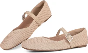 CELNEPHO Flats for Women Square Toe Ballet Flats Shoes Comfortable Dressy Knit Flats for Women Arch Support Slip On Washable Casual Office Shoes