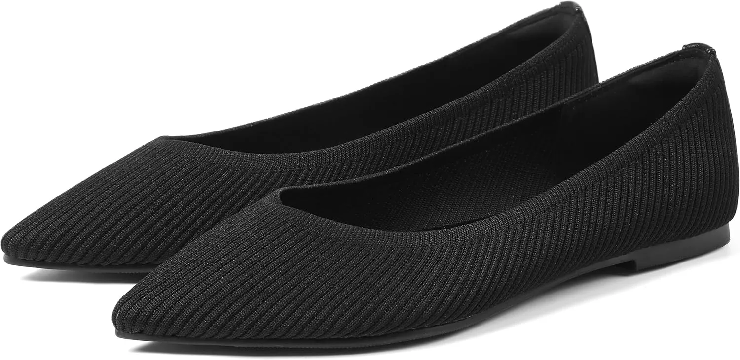 CELNEPHO Red Women's Comfortable Knit Mary Jane Flats - Pointed Toe, Slip On, Arch Support, Washable, Casual & Dressy Shoes - US Size 11