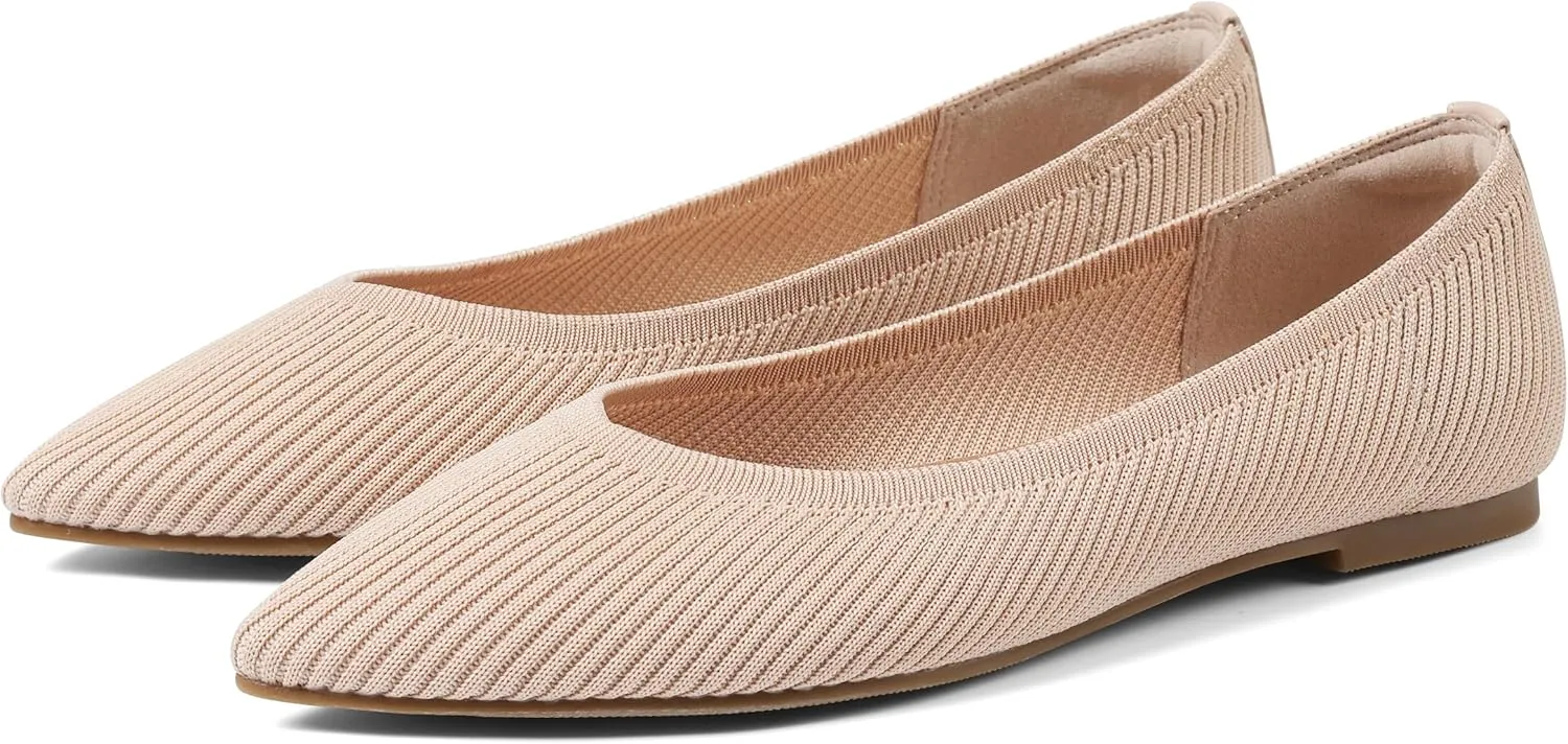 CELNEPHO Red Women's Comfortable Knit Mary Jane Flats - Pointed Toe, Slip On, Arch Support, Washable, Casual & Dressy Shoes - US Size 11