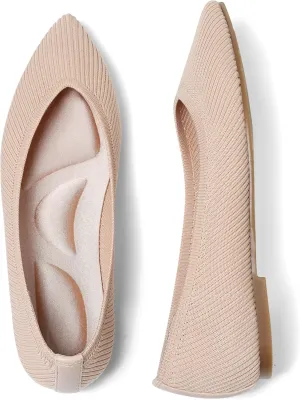 CELNEPHO Red Women's Comfortable Knit Mary Jane Flats - Pointed Toe, Slip On, Arch Support, Washable, Casual & Dressy Shoes - US Size 11