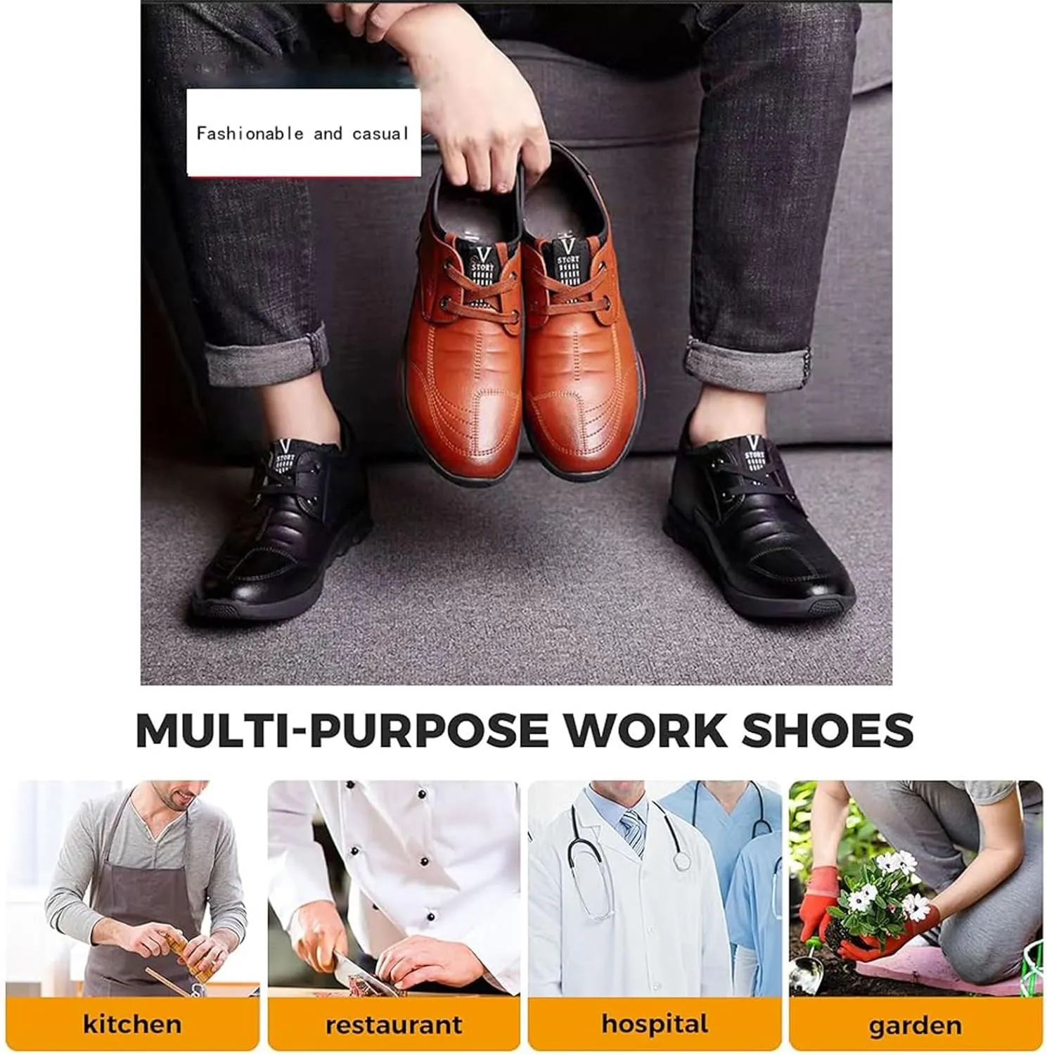 Chef Shoes for Men, Men's Casual Leather Lace-Up Non Slip Waterproof Oil Resistant Kitchen Chef Shoe, Nursing Garden Durable Service Walking Sneakers, for Camping and Yard, Garden Work