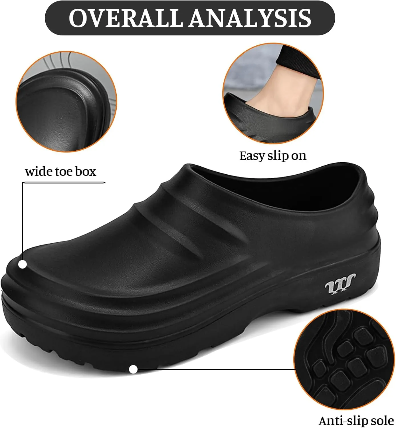 Chef Shoes for Men Women,Oil Resistant Waterproof Arch Support Clogs,Lightweight Breathable Kitchen Shoes Wide Toe Box Beach Slippers,Quick Dry Slip-on Garden Clogs with Removable Cushion Footbed