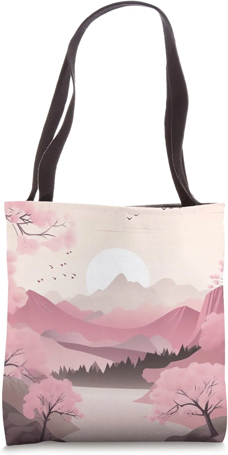 Cherry Blossom Ballet Pastel Symphony Tranquil Peaks Tote Bag