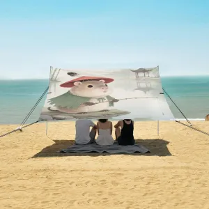 Chinese Painting Capybara Fishing Beach Camping Tent Sun Shelter for Whole Family, Beach Shade Canopy with UPF50  UV Protection,Easy Set Up and Carry,Outdoor Shade for Trips, Fishing, Backyard