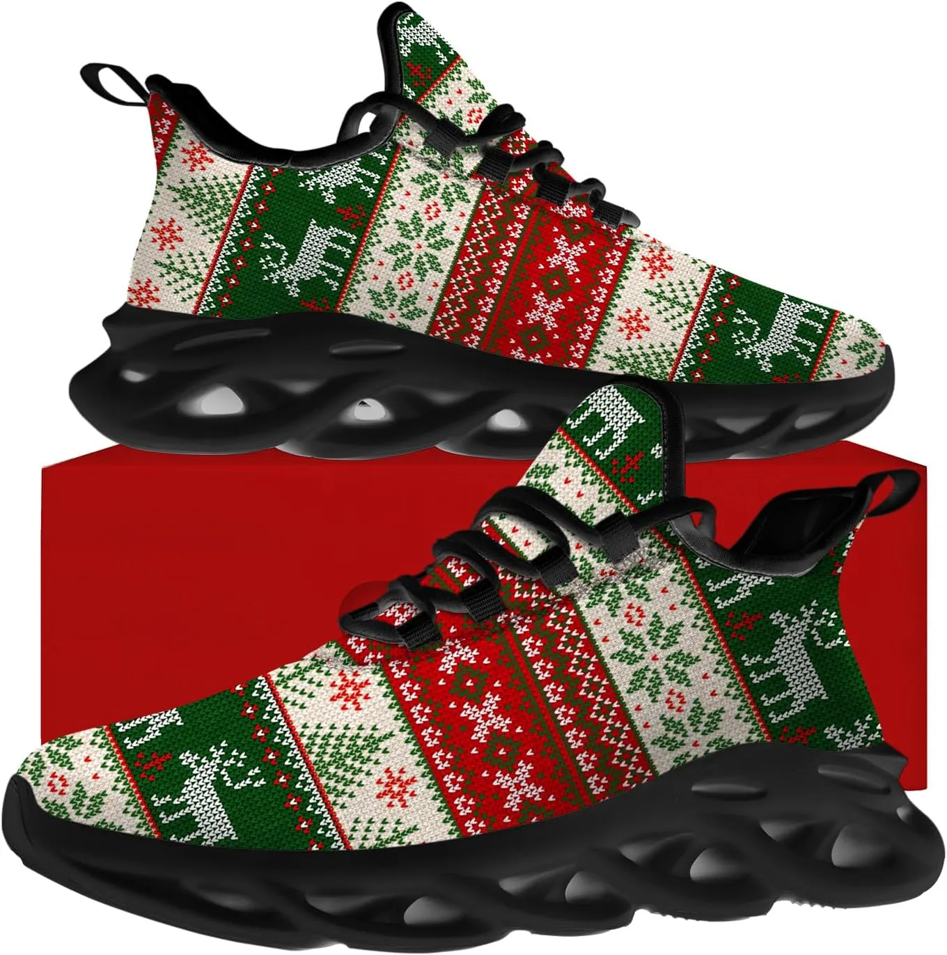 Ciadoon Christmas Shoes for Women Men Road Running Walking Tennis Breathable Lightweight Sneakers Gifts for Men Women