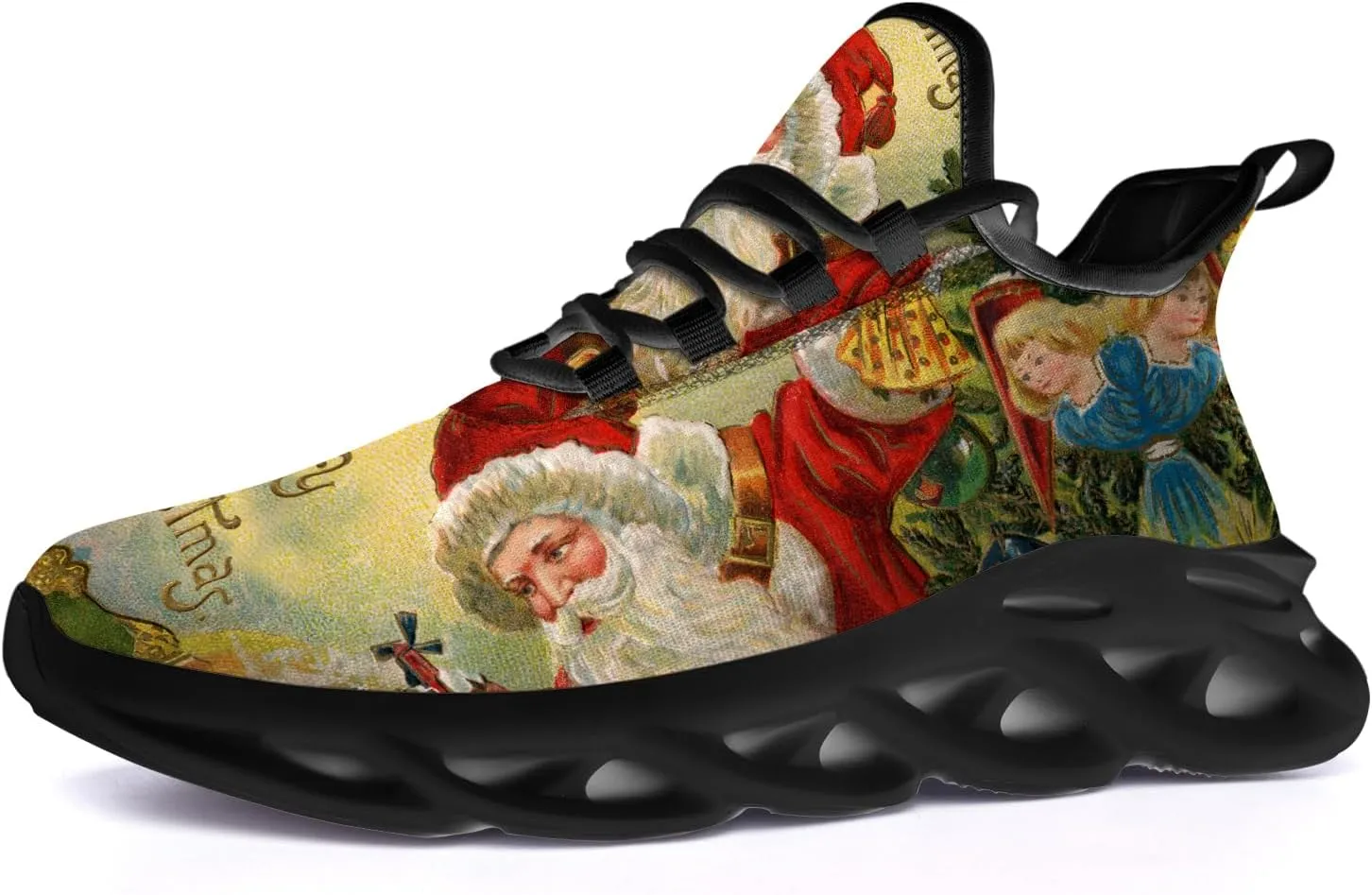 Ciadoon Christmas Shoes for Women Men Road Running Walking Tennis Breathable Lightweight Sneakers Santa Shoes Gifts for Men Women