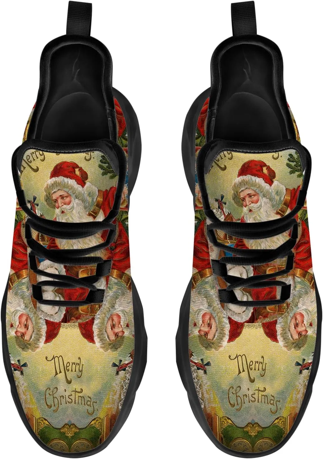 Ciadoon Christmas Shoes for Women Men Road Running Walking Tennis Breathable Lightweight Sneakers Santa Shoes Gifts for Men Women