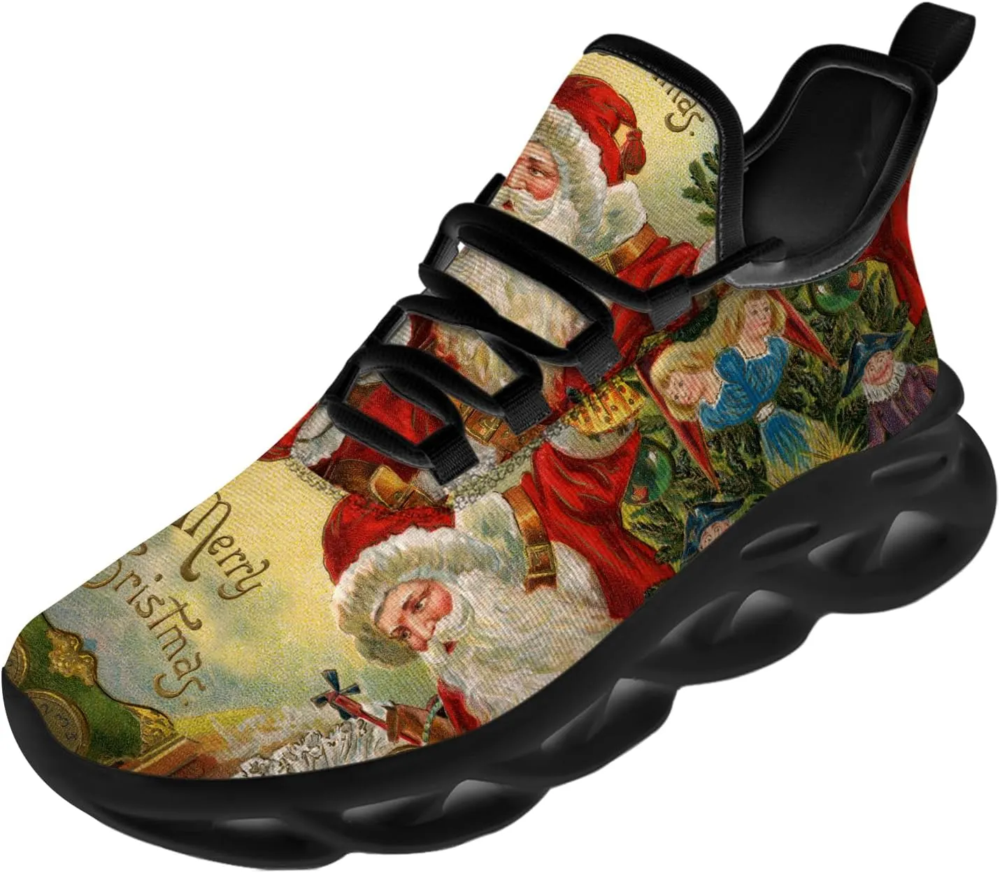 Ciadoon Christmas Shoes for Women Men Road Running Walking Tennis Breathable Lightweight Sneakers Santa Shoes Gifts for Men Women