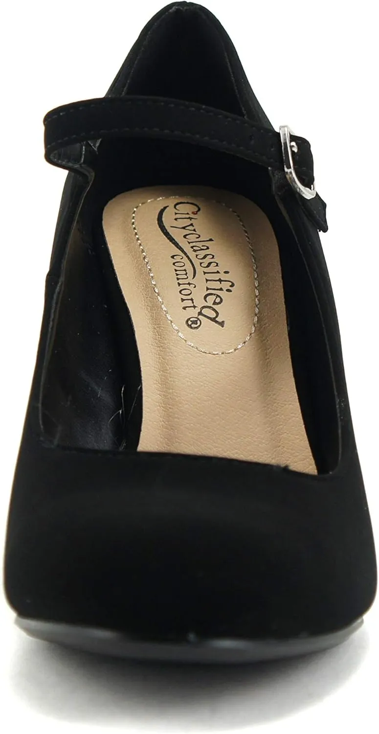 City Classified Comfort Women's Closed Toe Ankle Strap Block Heel